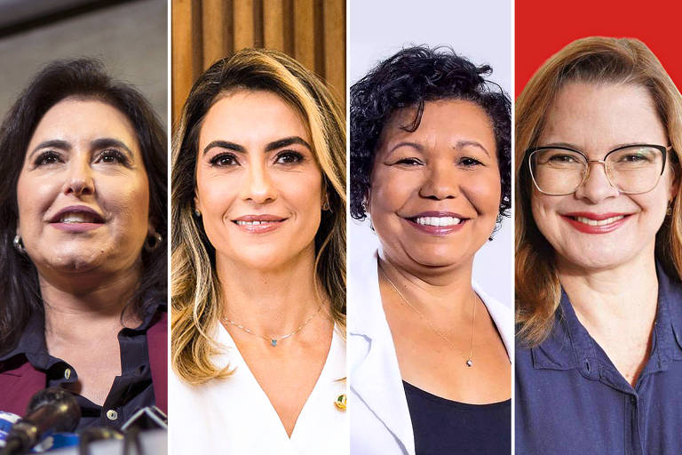 Da esq. para a dir., as candidatas à Presidência Simone Tebet (MDB), Soraya Thronicke (União Brasil), Vera Lúcia (PSTU) e Sofia Manzano (PCB)
