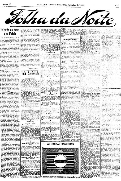 Primeira Página da Folha da Noite de 28 de setembro de 1922