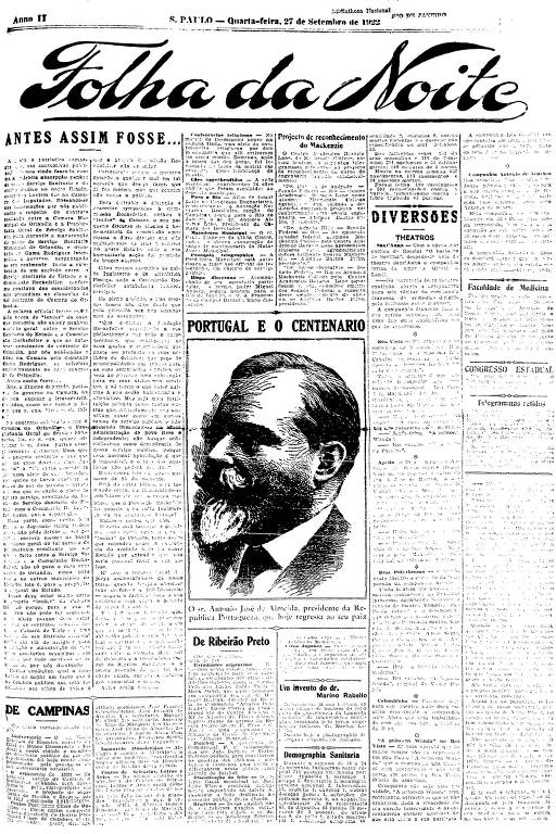 Primeira Página da Folha da Noite de 27 de setembro de 1922