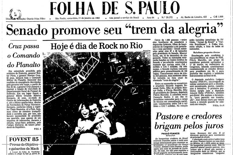 Capa da Folha do dia 11 de janeiro de 1985, destacando o Rock in Rio