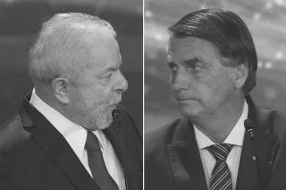 Fotomontagem de Lula e Bolsonaro durante o primeiro debate das eleições de 2022
