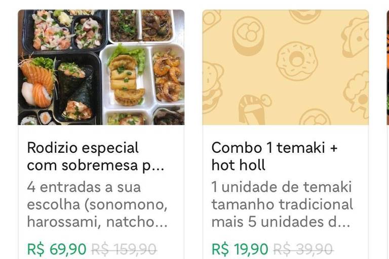 Captura de tela com ofertas de comida japonesa no iFood