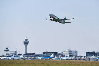 An airplane takes off from Schiphol Airport in Amsterdam