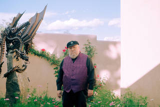 George R.R. Martin outside his office in Santa Fe, N.M., Aug. 12, 2022. (Kalen Goodluck/The New York Times)