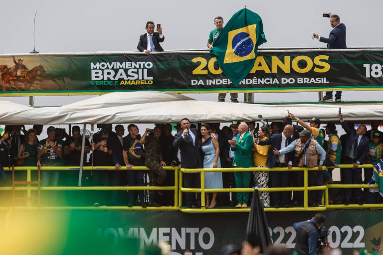 O presidente Jair Bolsonaro discursa durante as comemorações do bicentenário da independência na Esplanada dos Ministérios em Brasília 
