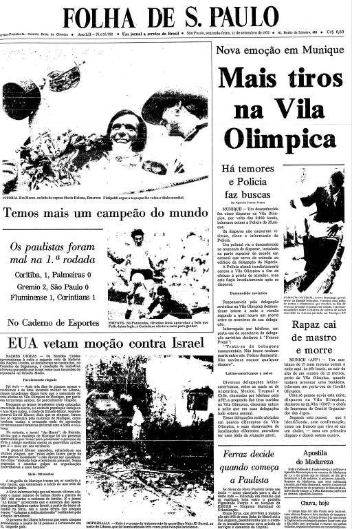 Capa da edição da Folha de 11 de setembro de 1972, com destaque para Emerson Fittipaldi