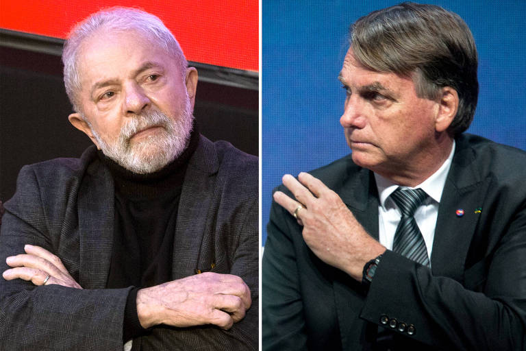 Os candidatos a presidente Luiz Inácio Lula da Silva (PT) e Jair Bolsonaro (PL)