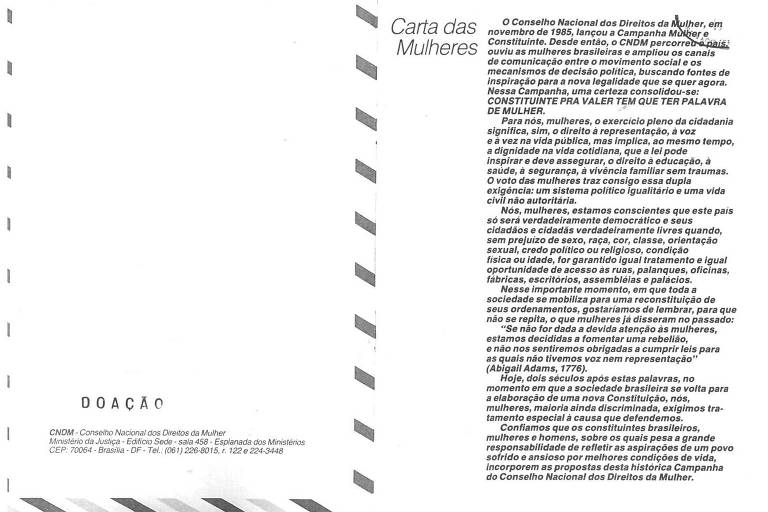 Carta das Mulheres Brasileiras entregue aos deputados constituintes em 1987 