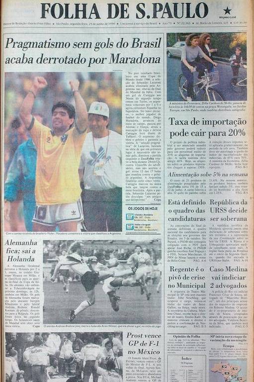Capa da Folha do dia 25 de junho de 1990