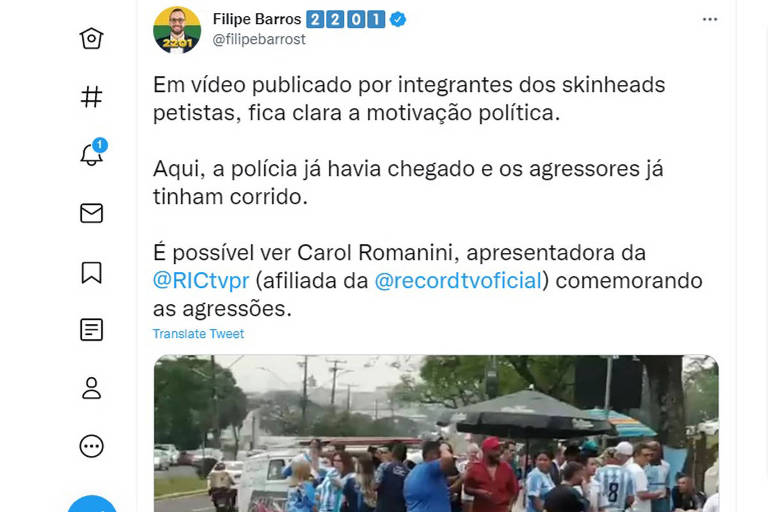 Apresentadora Carol Romanini foi filmada com os braços levantados antes de jogo do Londrina
