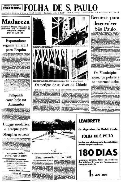 Primeira Página da Folha de 1º de outubro de 1972