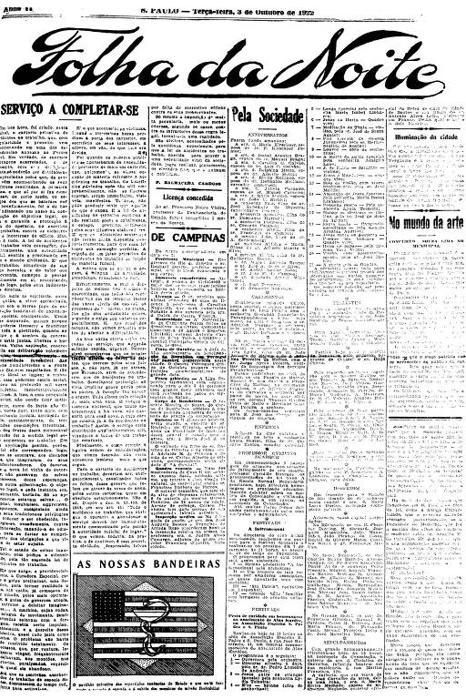 Primeira Página da Folha da Noite de 3 de outubro de 1922