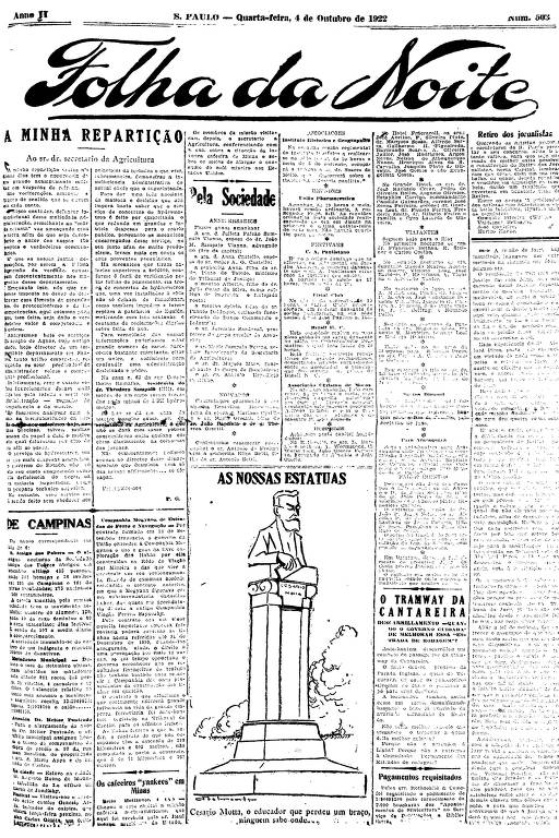 Primeira Página da Folha da Noite de 4 de outubro de 1922