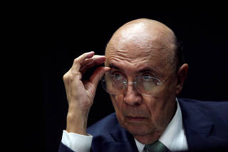 FILE PHOTO: Brazil's Secretary of Finance and Planning Henrique Meirelles is seen during a news conference in Sao Paulo