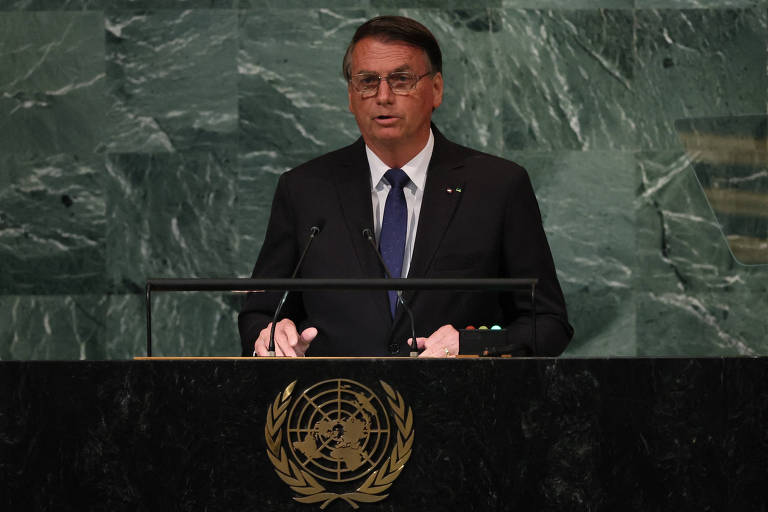 O presidente Jair Bolsonaro durante seu discurso na Assembléia Geral da ONU nesta terça (20) 