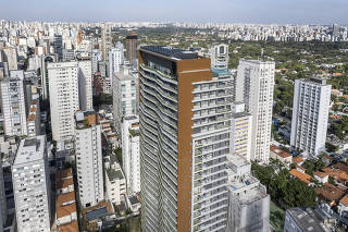 Diferenciais no mercado de luxo Imobiliario: vista do edificio  de 28 andares, residencial Alameda Jardins, localizado entre av Reboucas, r Oscar Freire e r Melo Alves