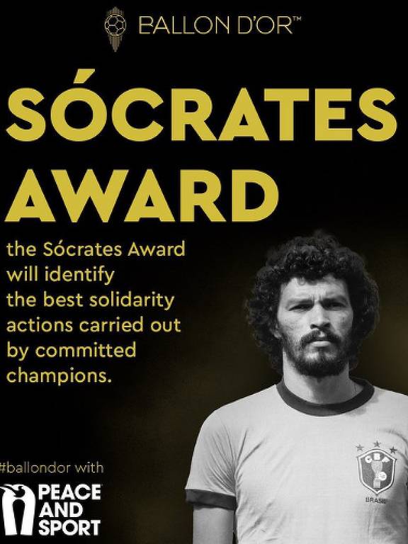 Imagem de Sócrates com a camisa da seleção brasileira estampa anúncio de prêmio que leva o nome dele e será entregue na cerimônia da Bola de Ouro