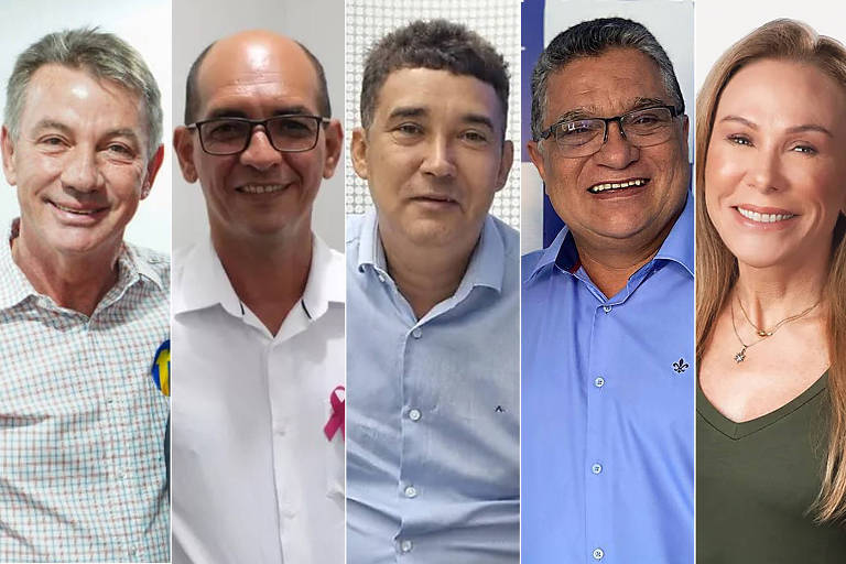Os candidatos Antonio Denarium, Fábio Almeida, Juraci Escurinho, Rudson Leite e Teresa Surita, que disputam o Governo de Roraima