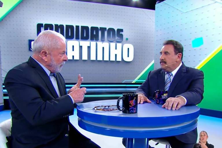 O ex-presidente Lula (PT) durante sabatina com Ratinho, no SBT, na quinta (22)