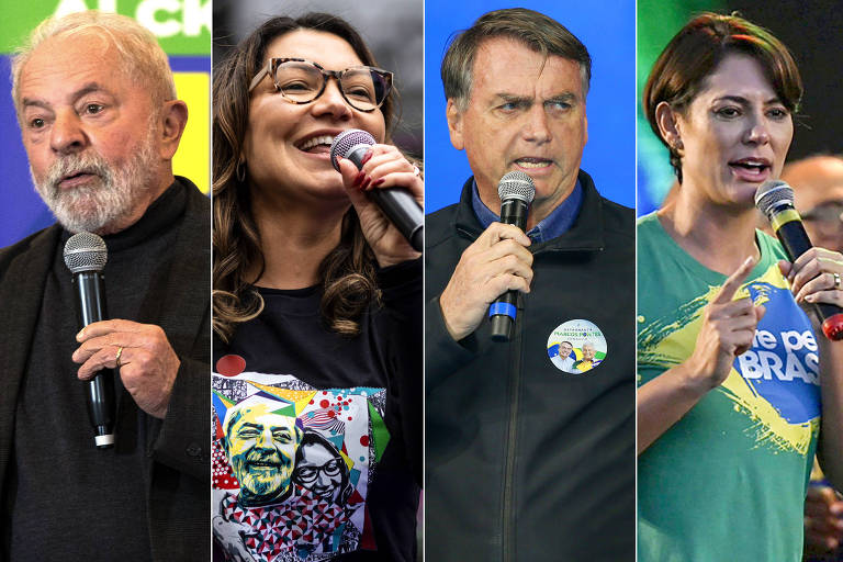 O presidente Lula (PT), a primeira-dama Rosângela da Silva, a Janja, o ex-presidente Jair Bolsonaro (PL) e a ex-primeira-dama Michelle Bolsonaro