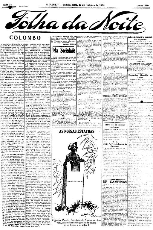 Primeira Página da Folha da Noite de 12 de outubro de 1922