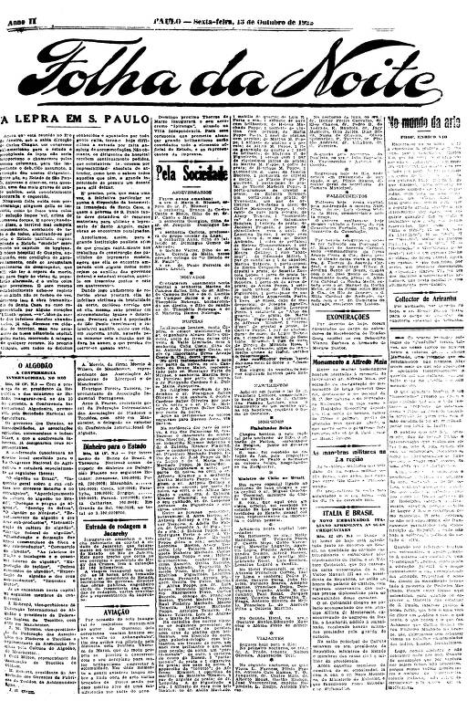 Primeira Página da Folha da Noite de 13 de outubro de 1922