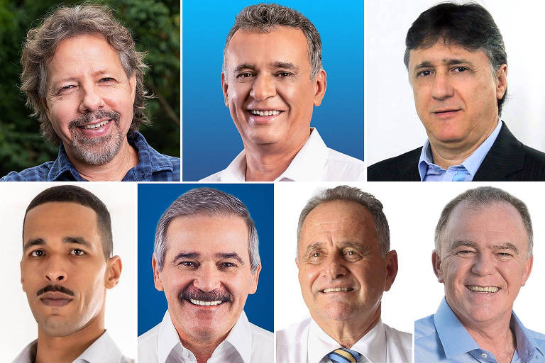 Os candidatos ao governo do Espírito Santo Aridelmo Teixeira, Audifax Barcelos, Cláudio Paiva, Capitão Sousa, Guerino Zanon, Carlos Humberto Mannato e Renato Casagrande