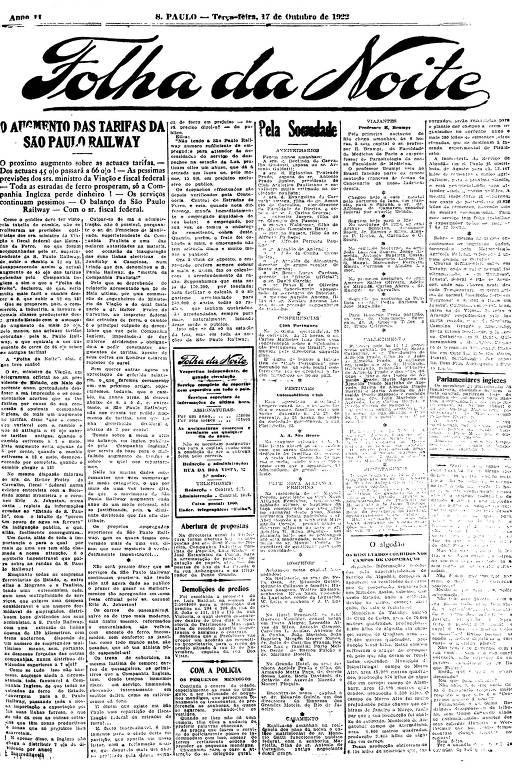 Primeira Página da Folha da Noite de 17 de outubro de 1922