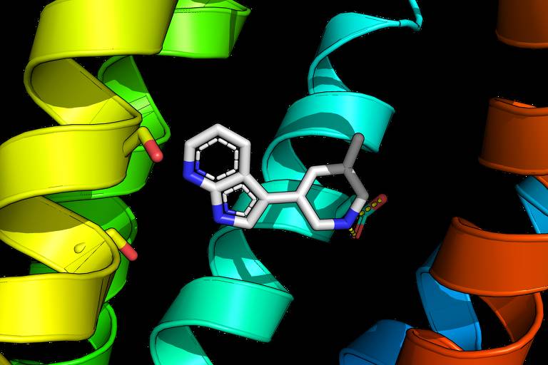 Representação colorida de moléculas projetadas em computador