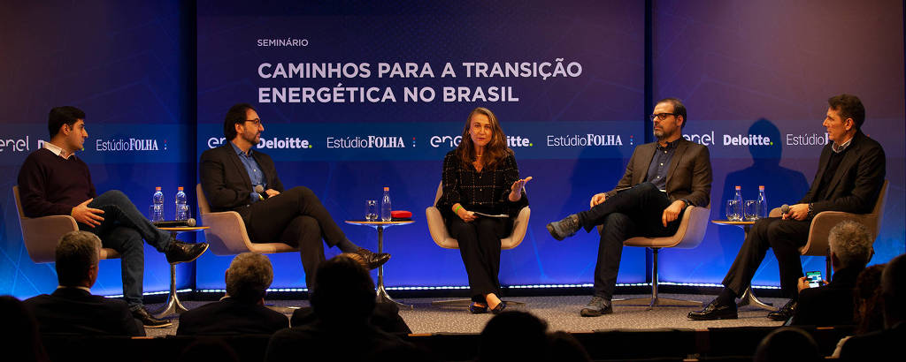 Guilherme Prado (Future Carbon), Carlo Pereira (Pacto Global), Marcia Massotti (Enel, mediadora), Rodrigo Figueiredo (Ambev) e Fabio Faccio (Renner)