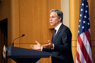 FILE PHOTO: U.S. Secretary of State Antony Blinken speaks at the State Department in Washington