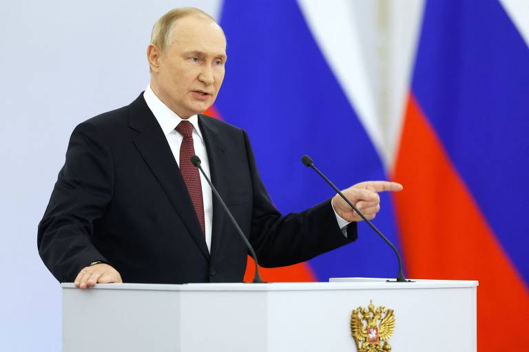 O presidente russo Vladimir Putin durante pronunciamento