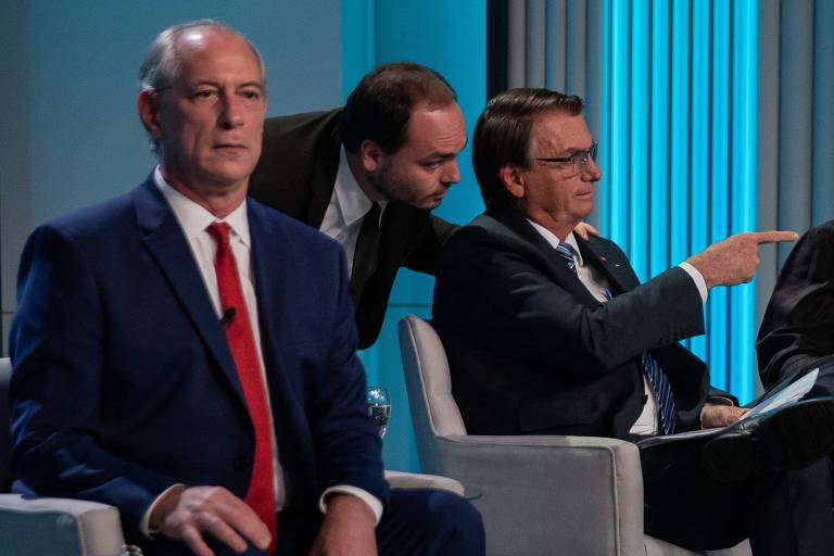 Ciro Gomes (PDT) e Jair Bolsonaro (PL) durante debate da TV Globo