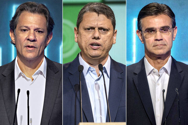 Fernando Haddad (PT), Tarcísio de Freitas (Republicanos) e Rodrigo Garcia (PSDB), candidatos ao Governo de São Paulo