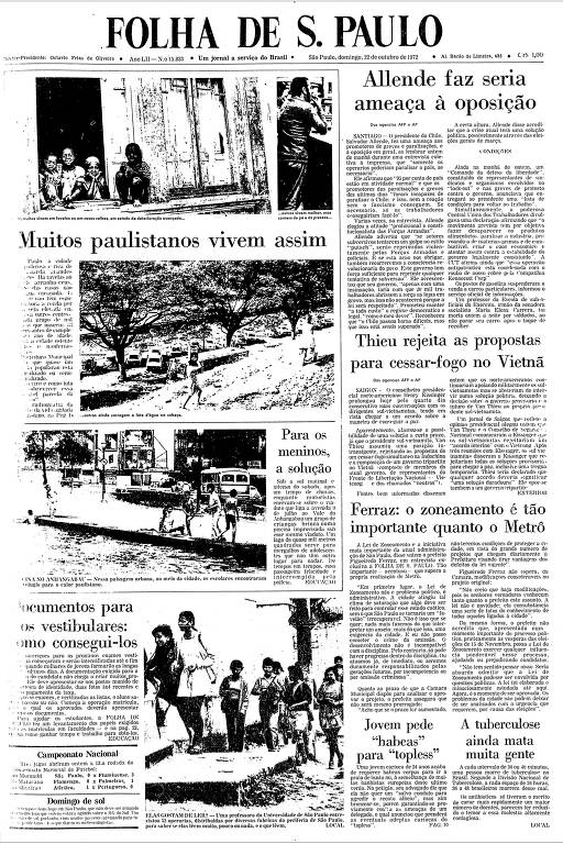 Primeira Página da Folha de 22 de outubro de 1972