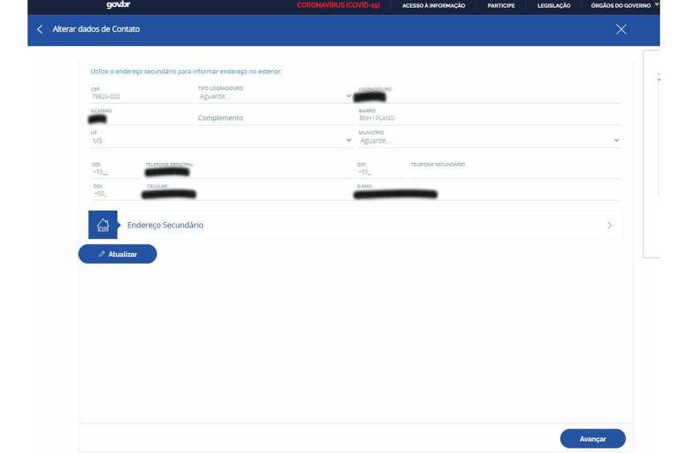 Muito cuidado para não errar na hora de informar seus dados de contato e endereço, pois por meio deles é que o INSS vai entrar em contato com você caso seja necessário. Se seus dados já estão todos corretos, então basta clicar em "Avançar" e, logo a seguir, em "Continuar"