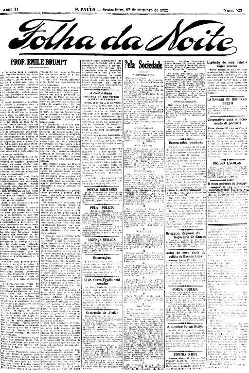  Primeira Página da Folha da Noite de 27 de outubro de 1922