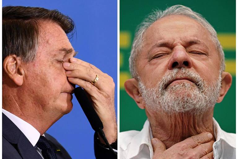 Combinação de imagens dos candidatos Bolsonaro e Lula, lado a lado
