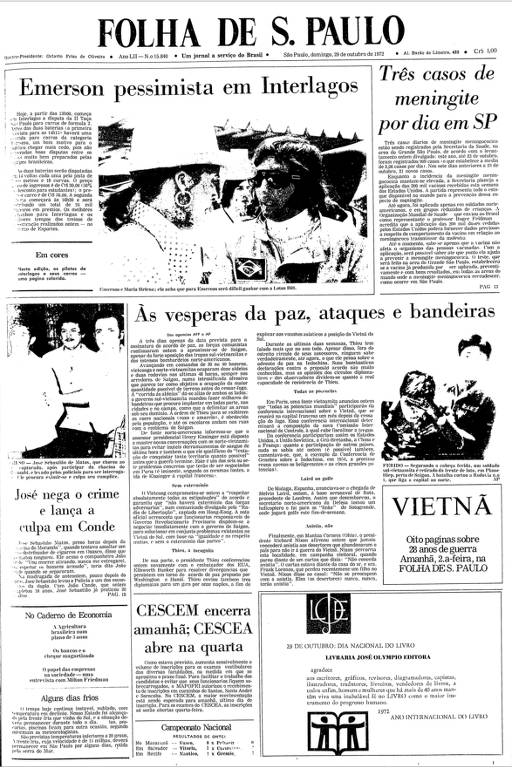 Primeira Página da Folha de 29 de outubro de 1972