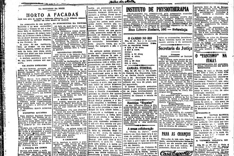 Página 2 da Folha da Noite de 31 de outubro de 1922,  com a notícia da Itália