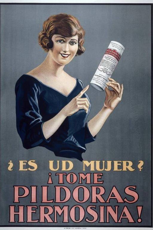 Publicidade em espanhol de 'Pílulas Hermosina', que prometiam dar 'beleza' e 'curar anemia e clorose'