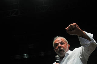 Former Brazil's President and presidential candidate Luiz Inacio Lula da Silva speaks during a rally in Salvador