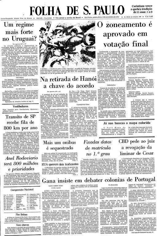 Primeira Página da Folha de 2 de novembro de 1972
