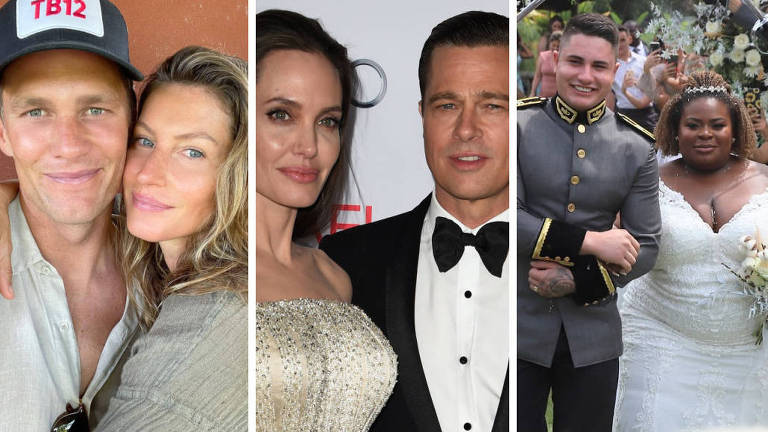 Gisele Bundchen e Tom Brady; Angelina Jolie e Brad Pitt; e Lucas Souza e Jojo Todynho