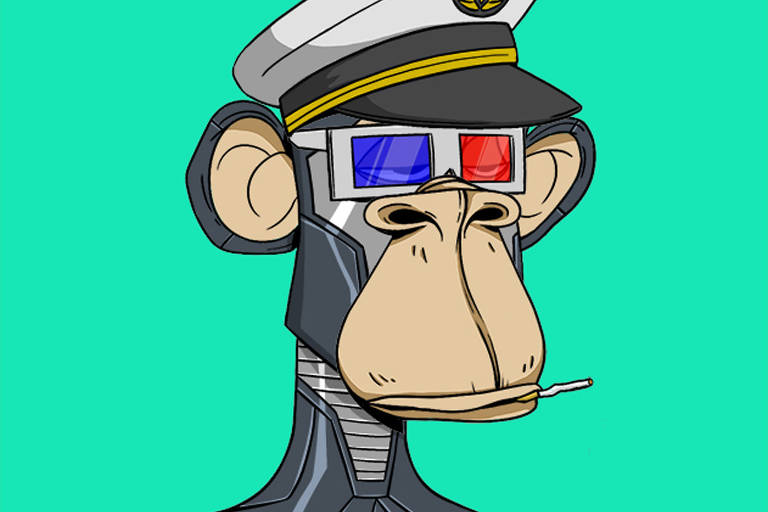 Caricatura de macaco com chapéu de marinheiro e óculos 3d