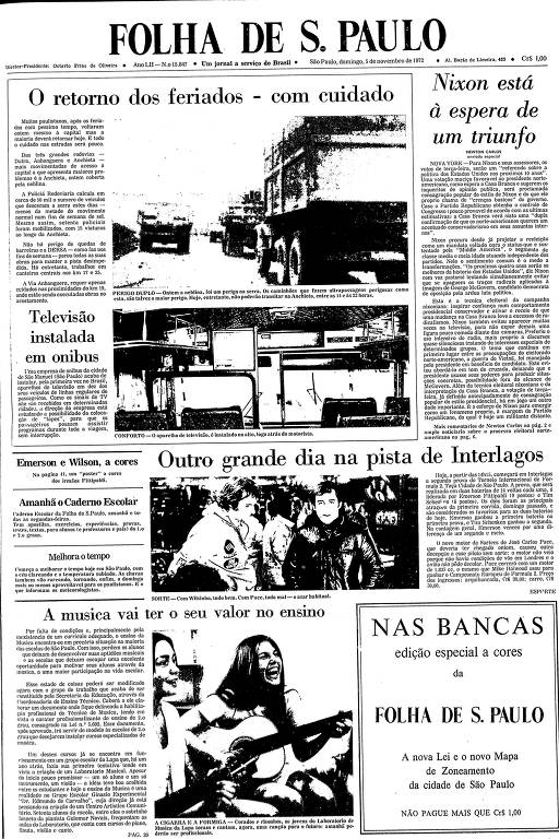 Primeira Página da Folha de 5 de novembro de 1972
