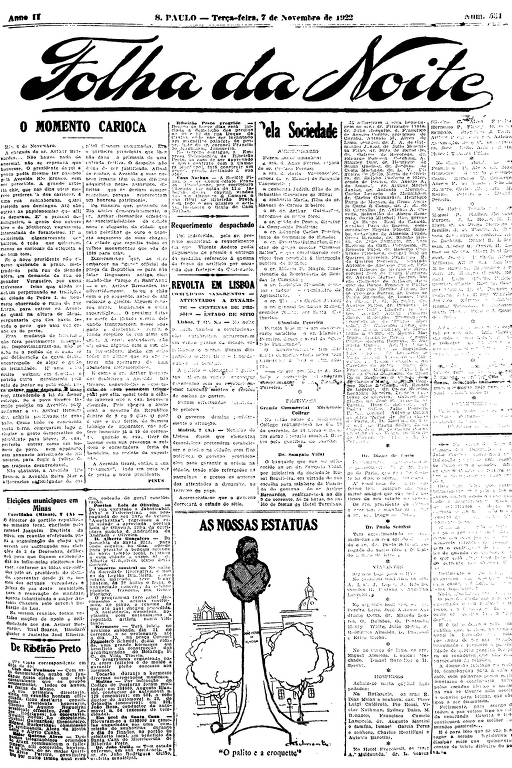 Primeira Página da Folha da Noite de 7 de novembro de 1922
