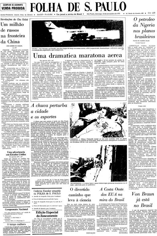 Primeira Página da Folha de 12 de novembro de 1972