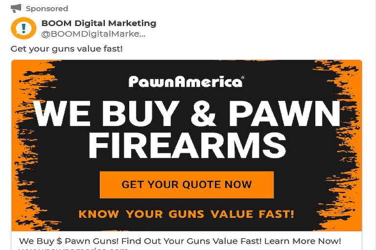 Anúncio patrocinado do Parler de compra e venda de armas de fogo
