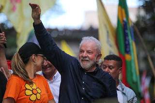 Former Brazil's President and current presidential candidate Lula attends a rally in Porto Alegre